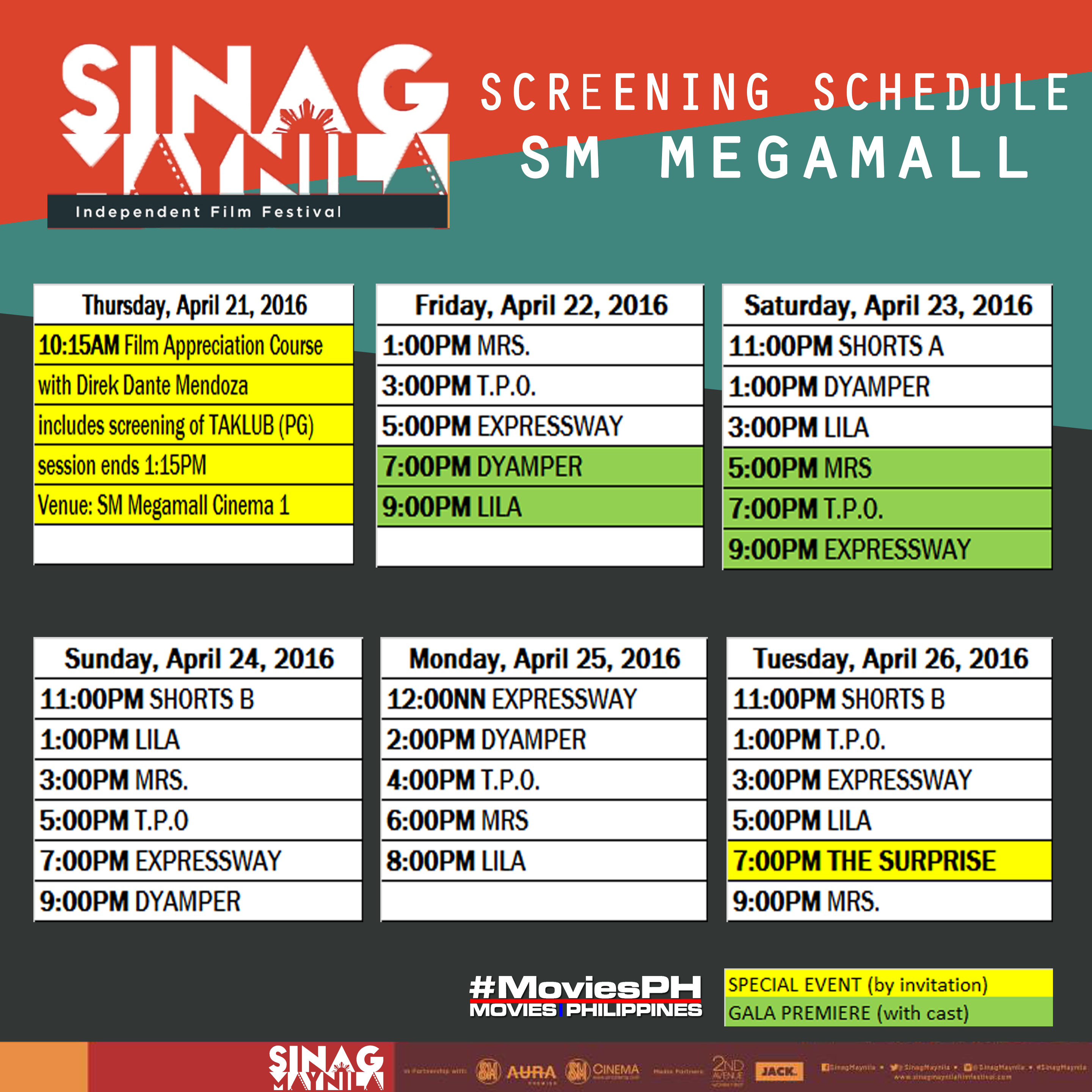 Sinag Maynila Schedule SM Megamall PELIKULA MANIA
